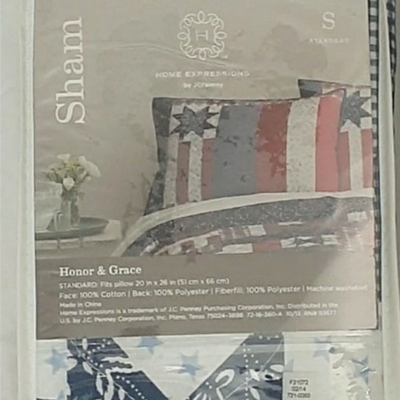 Patriotic Red white blue pillow shams Quilted Star checkered Bedding nip - Picture 3 of 5